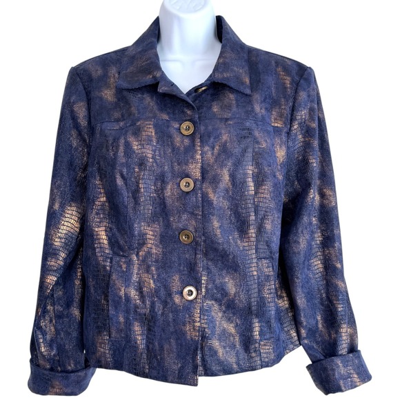Linear Jackets & Blazers - Linear Womens Metallic Snakeskin Jacket Size L Maximalist Retro Artsy Shimmer